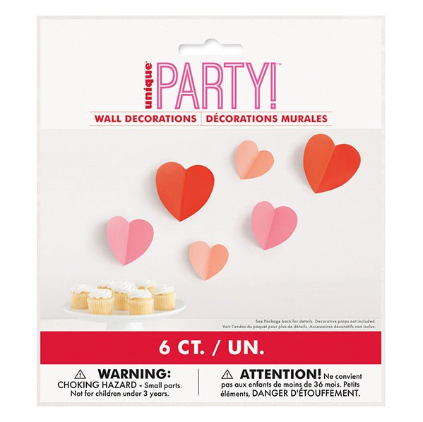 Paper Heart Wall Decorations (Pack of 6) - The Party Marketplace