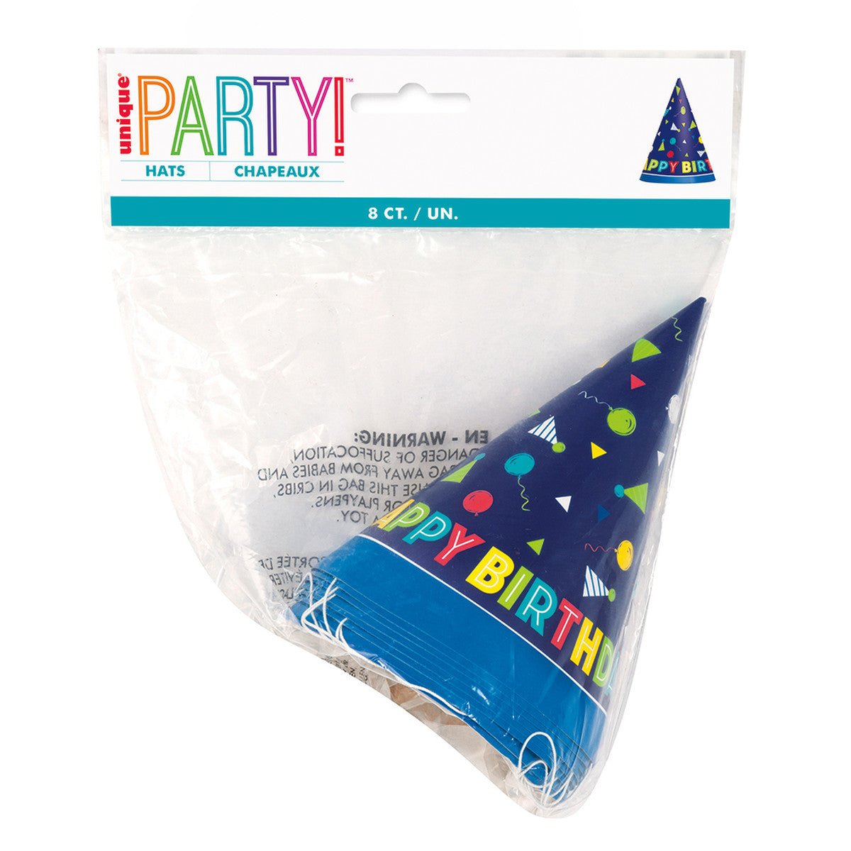 Party Hats - Peppy Birthday "Happy Birthday" (Pack of 8) - The Party Marketplace