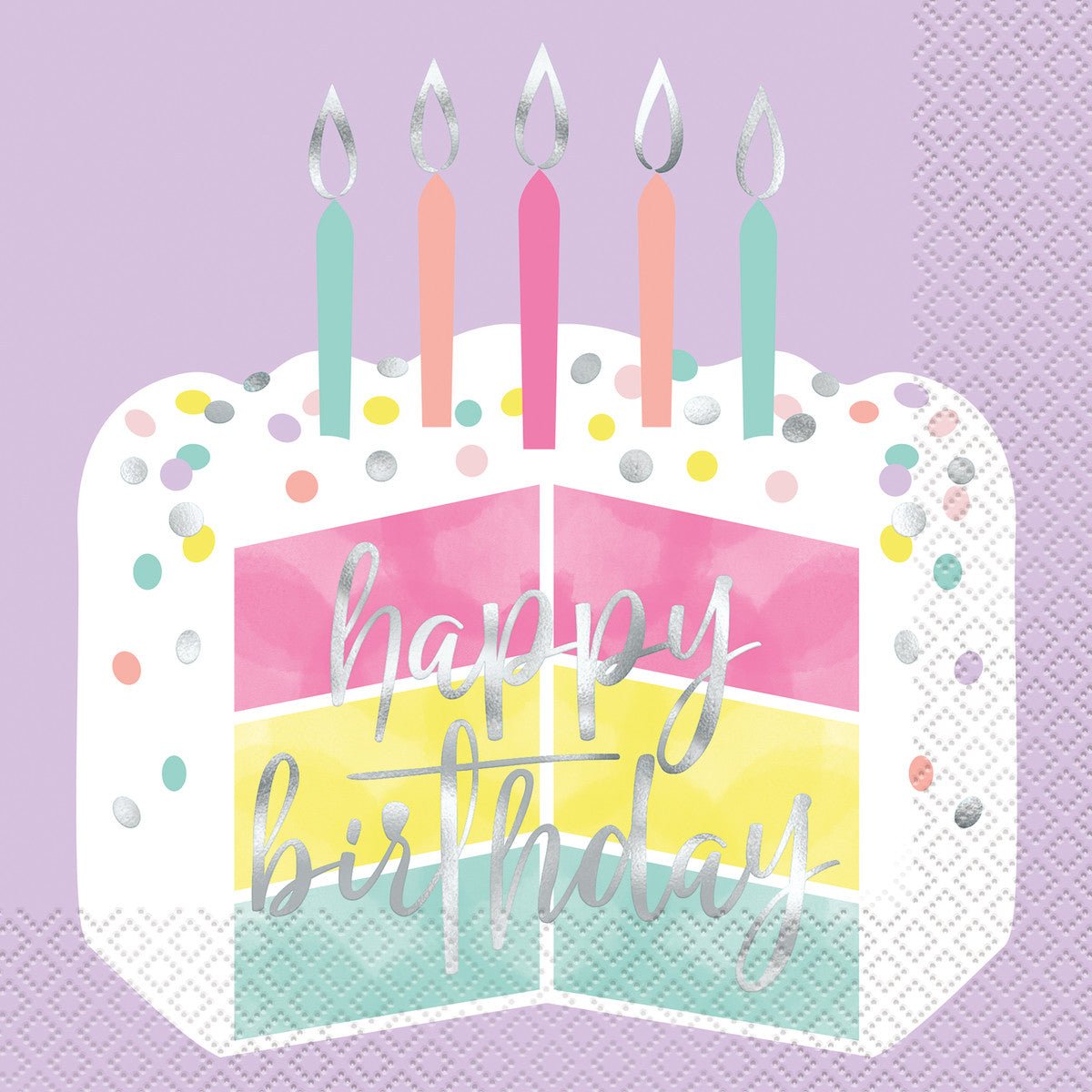 Pastel Cake "Happy Birthday" Foil Stamped Luncheon Napkins (Pack of 16) - The Party Marketplace