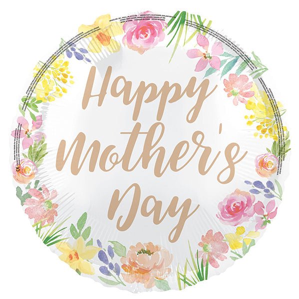 Pastel Floral "Happy Mother's Day" Foil Balloon 45cm - The Party Marketplace