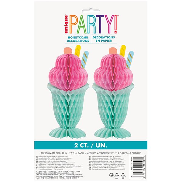 Pastel Ice Cream Centrepiece Honeycomb Decorations (Pack of 2) - The Party Marketplace