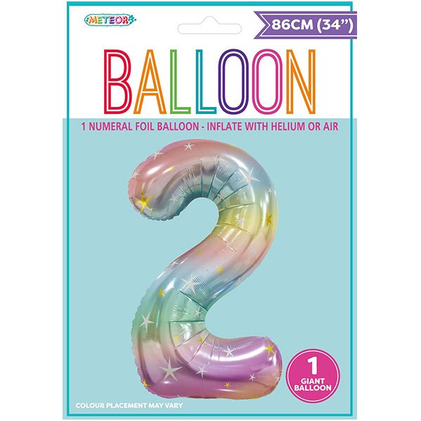 Pastel Rainbow "2" Numeral Foil Balloon (86cm) - The Party Marketplace