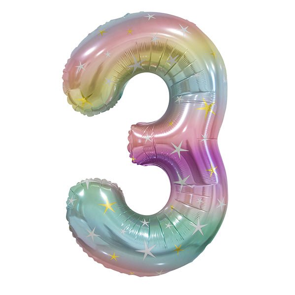 Pastel Rainbow "3" Numeral Foil Balloon (86cm) - The Party Marketplace