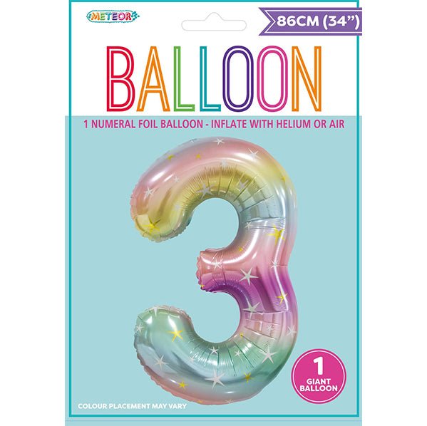 Pastel Rainbow "3" Numeral Foil Balloon (86cm) - The Party Marketplace