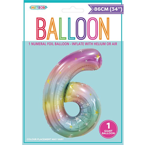 Pastel Rainbow "6" Numeral Foil Balloon (86cm) - The Party Marketplace