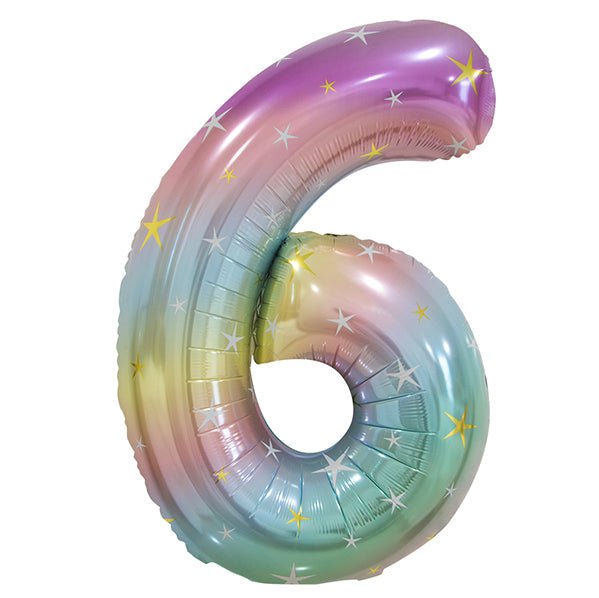 Pastel Rainbow "6" Numeral Foil Balloon (86cm) - The Party Marketplace
