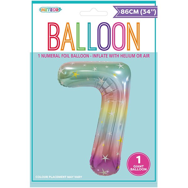 Pastel Rainbow "7" Numeral Foil Balloon (86cm) - The Party Marketplace