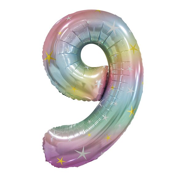 Pastel Rainbow "9" Numeral Foil Balloon (86cm) - The Party Marketplace