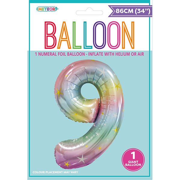Pastel Rainbow "9" Numeral Foil Balloon (86cm) - The Party Marketplace