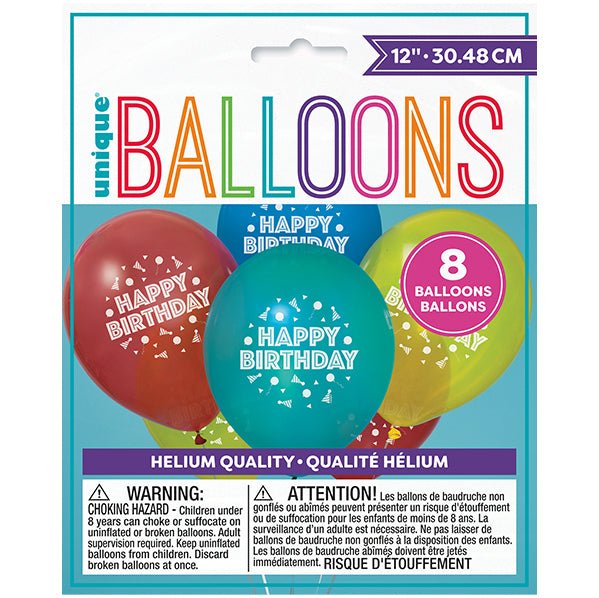 Peppy Birthday "Happy Birthday" Assorted Colour Balloons 30cm (Pack of 8) - The Party Marketplace