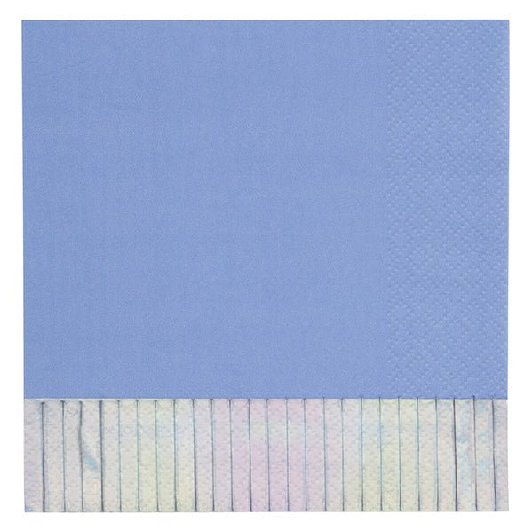Periwinkle Luncheon Napkins With Iridescent Foil Fringe (Pack of 16) - The Party Marketplace