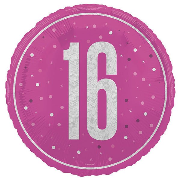 Pink "16" Foil Prismatic Balloon 45cm - The Party Marketplace