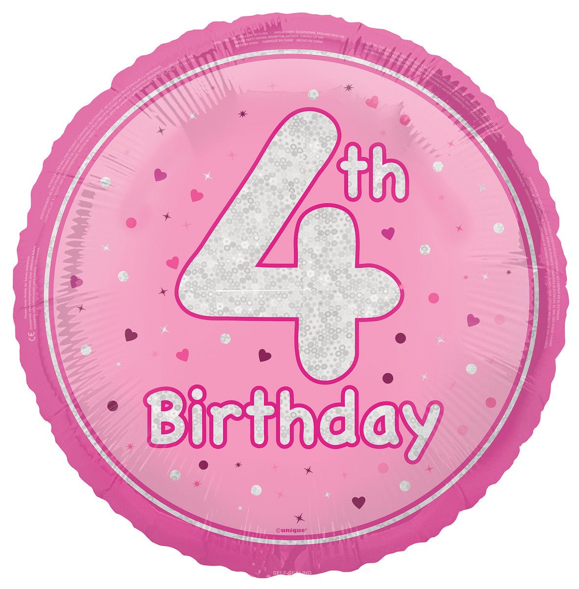Pink "4th Birthday" Foil Prismatic Balloon 45cm - The Party Marketplace