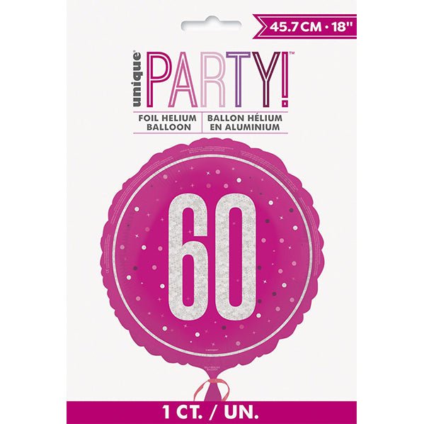 Pink "60" Foil Prismatic Balloon 45cm - The Party Marketplace