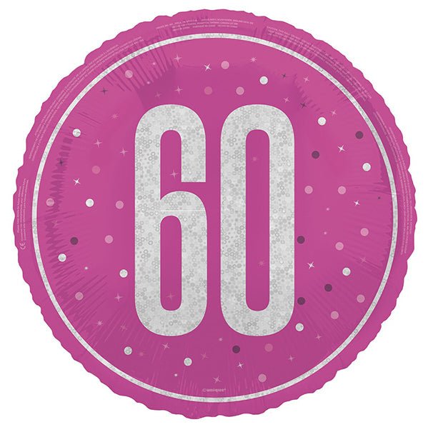 Pink "60" Foil Prismatic Balloon 45cm - The Party Marketplace