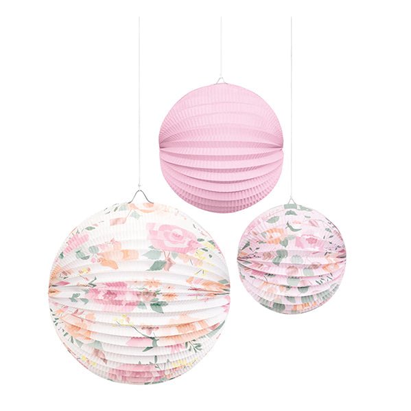 Pink Bloom Accordion Paper Lanterns - Assorted Sizes (Pack of 3) - The Party Marketplace