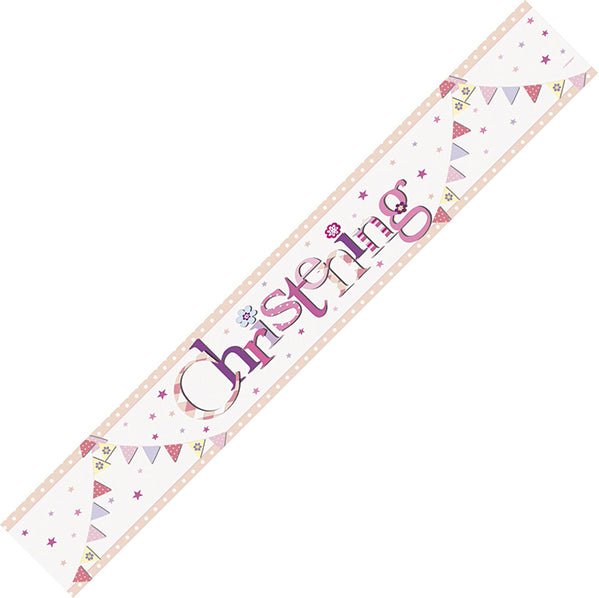 Pink Bunting "Christening" Foil Banner - 2.74m - The Party Marketplace