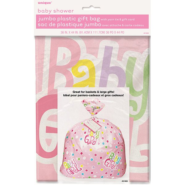 Pink Dots Baby Shower Jumbo Cello Gift Bag - The Party Marketplace