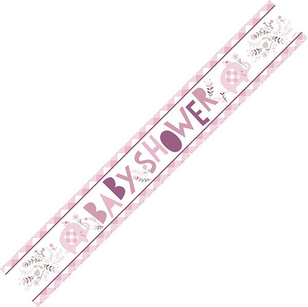 Pink Floral Elephant "Baby Shower" Foil Banner - 2.74m - The Party Marketplace