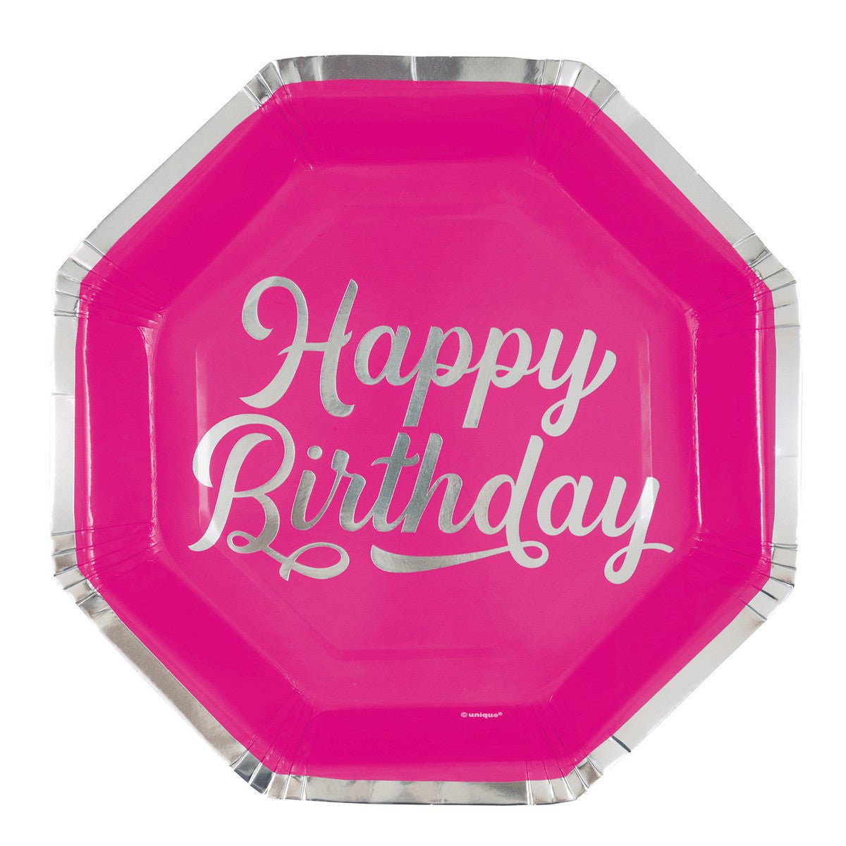 Pink Foil Stamped Octagonal Paper Plates 23cm (Pack of 8) - The Party Marketplace