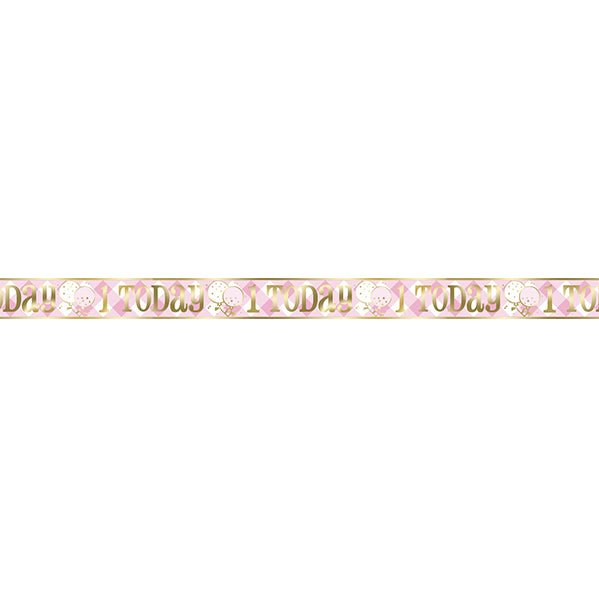 Pink Gingham 1st Birthday "1 Today" Foil Banner - 3.6m - The Party Marketplace