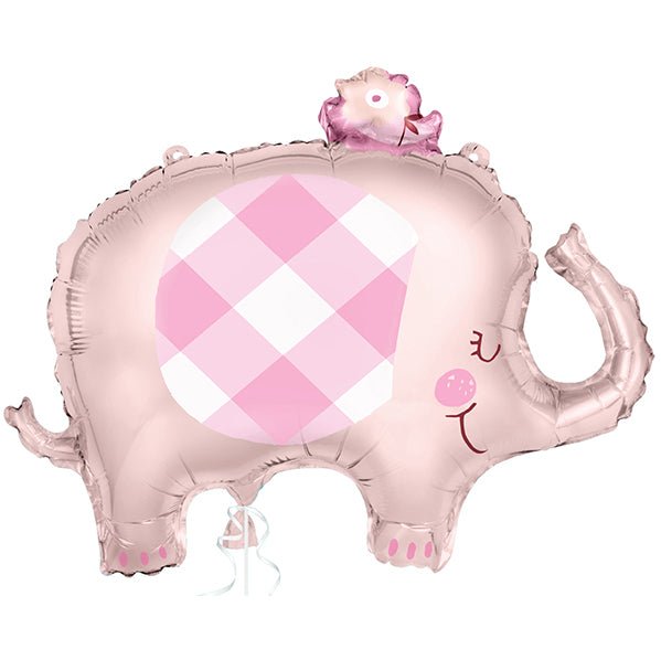 Pink Gingham Elephant Foil Balloon 73.6cm - The Party Marketplace