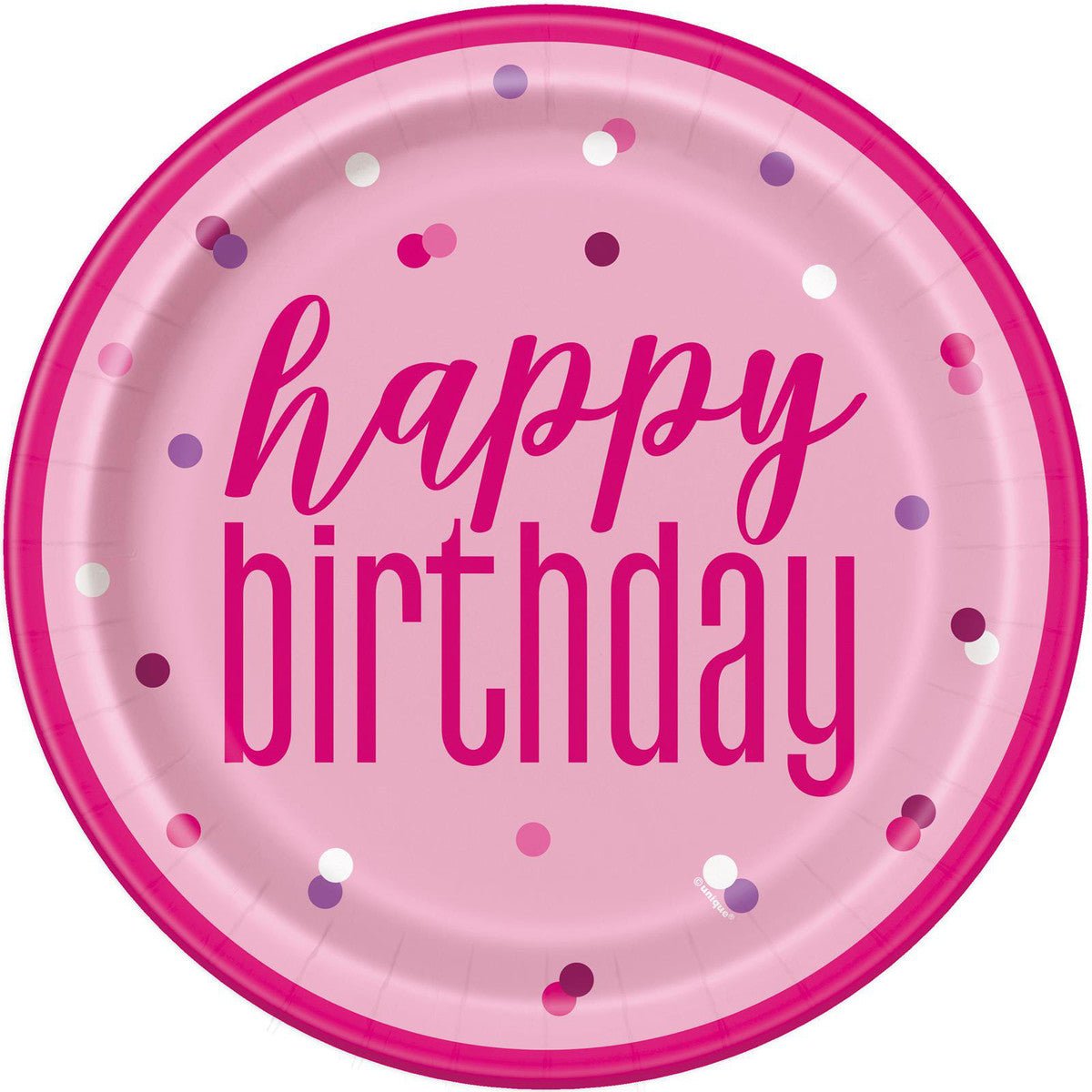 Pink "Happy Birthday" Paper Plates 23cm (Pack of 8) - The Party Marketplace