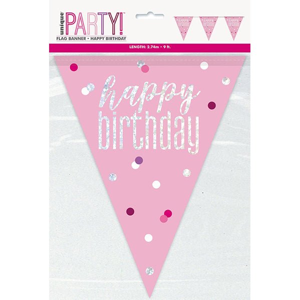 Pink Prismatic "Happy Birthday" Flag Banner - 2.74m - The Party Marketplace