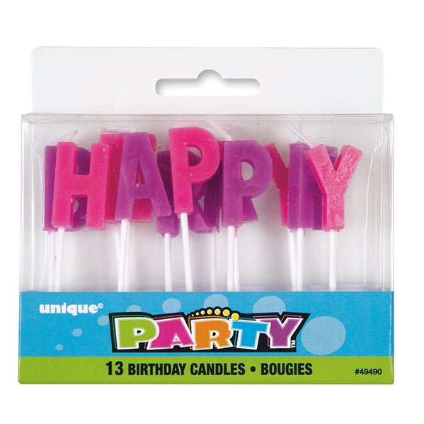 Pink & Purple "Happy Birthday" Pick Candles - The Party Marketplace