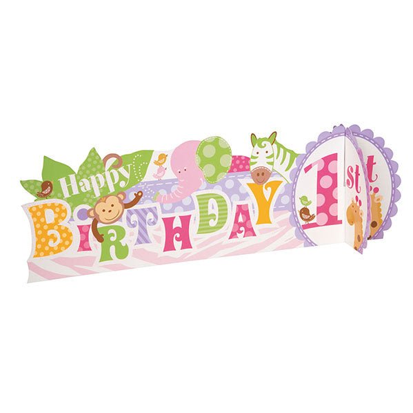 Pink Safari "1st Birthday" 3D Centrepiece 35cm - The Party Marketplace