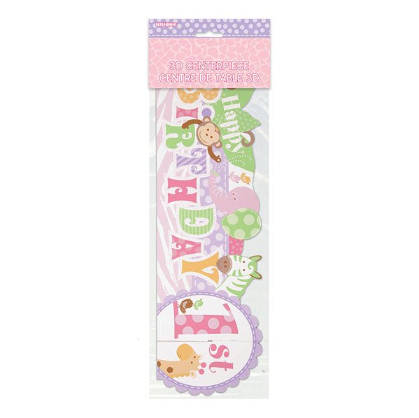 Pink Safari "1st Birthday" 3D Centrepiece 35cm - The Party Marketplace