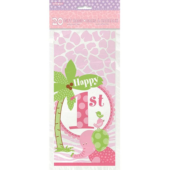 Pink Safari "1st Birthday" Cello Bags (Pack of 20) - The Party Marketplace