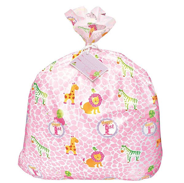 Pink Safari "1st Birthday" Jumbo Cello Gift Bag - The Party Marketplace