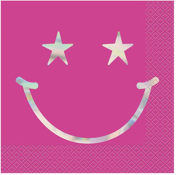 Pink Smiley Face Foil Stamped Luncheon Napkins (Pack of 16) - The Party Marketplace