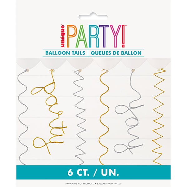 Pipe Cleaner Balloon Tails - Silver & Gold (Pack of 6) - The Party Marketplace