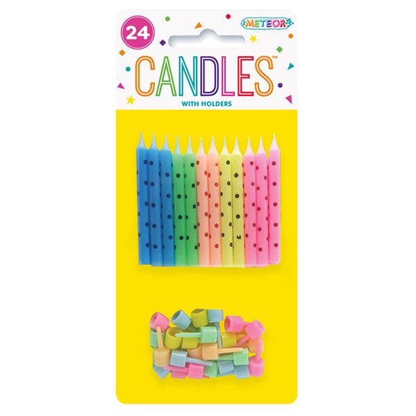 Polka Dot Candles & Holders - Multicolour (Pack of 24) - The Party Marketplace