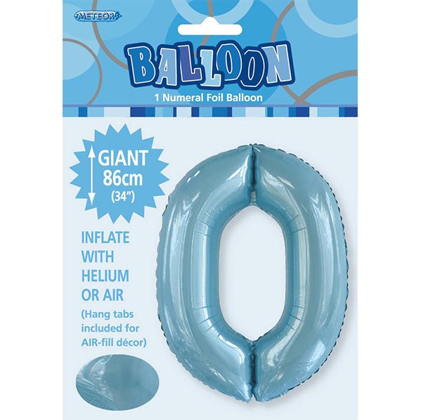 Powder Blue "0" Numeral Foil Balloon (86cm) - The Party Marketplace