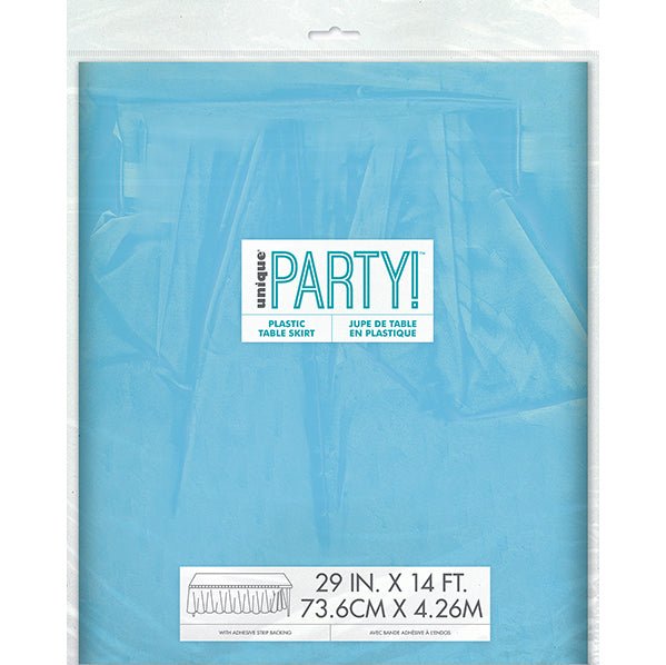 Powder Blue Plastic Tableskirt 73cm x 4.3m - The Party Marketplace
