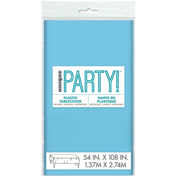 Powder Blue Rectangular Plastic Tablecover 137cm x 274cm - The Party Marketplace