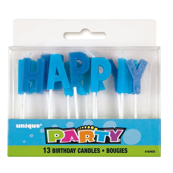 Powder Blue & Royal Blue "Happy Birthday" Pick Candles - The Party Marketplace