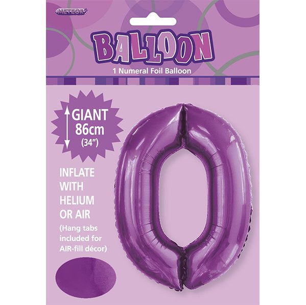 Pretty Purple "0" Numeral Foil Balloon (86cm) - The Party Marketplace
