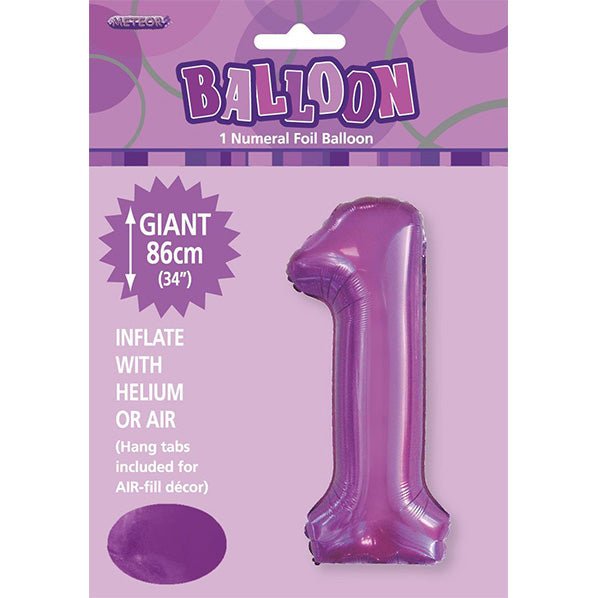 Pretty Purple "1" Numeral Foil Balloon (86cm) - The Party Marketplace