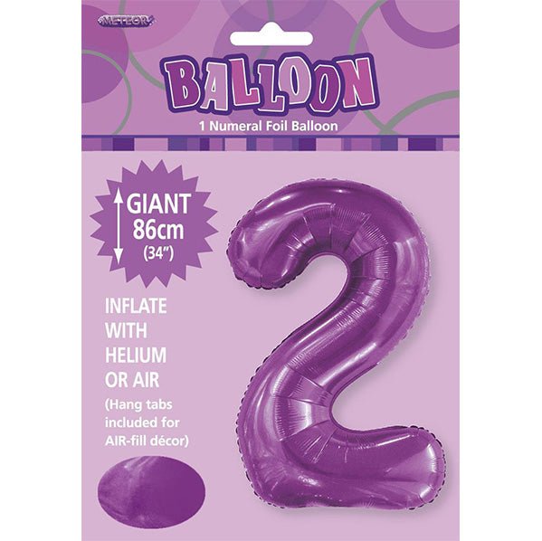Pretty Purple "2" Numeral Foil Balloon (86cm) - The Party Marketplace