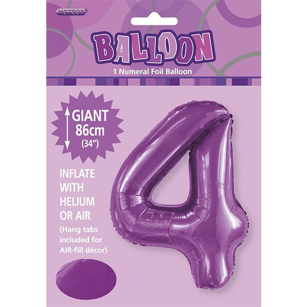 Pretty Purple "4" Numeral Foil Balloon (86cm) - The Party Marketplace