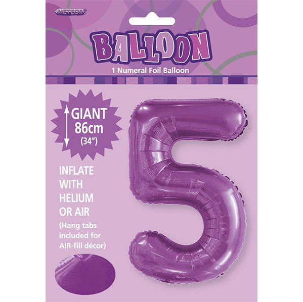 Pretty Purple "5" Numeral Foil Balloon (86cm) - The Party Marketplace