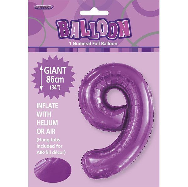 Pretty Purple "9" Numeral Foil Balloon (86cm) - The Party Marketplace
