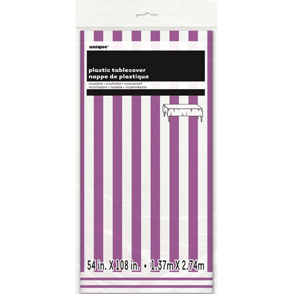 Pretty Purple Stripes Printed Tablecover 137cm x 274cm - The Party Marketplace