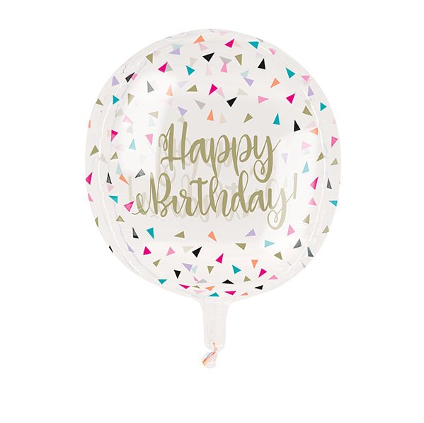 Printed Clear Sphere Colourful Birthday Helium Balloon 38cm - The Party Marketplace