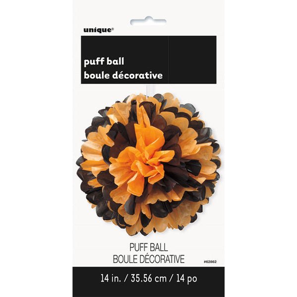 Puff Ball Decoration - Black & Orange 35cm - The Party Marketplace