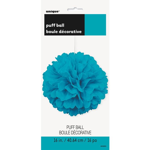 Puff Ball Decoration - Caribbean Teal 40cm - The Party Marketplace
